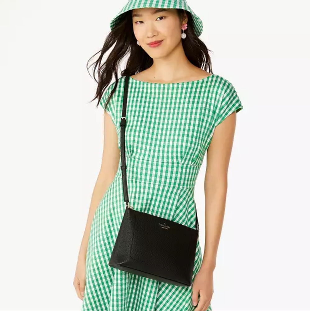 Kate Spade New York Pebbled Leather Black Leila KG464 Medium Crossbody Purse NWT - Picture 2 of 12